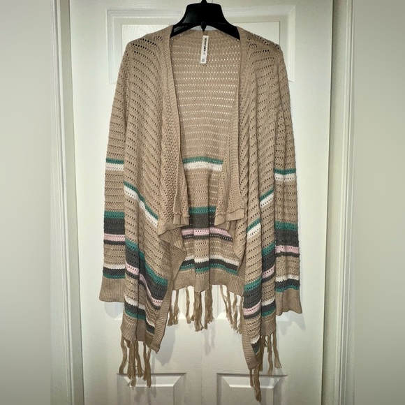 Bethany Mota Striped Tan w Green/pink stripe Women's cardigan. Size Small. VGUC - Picture 1 of 10